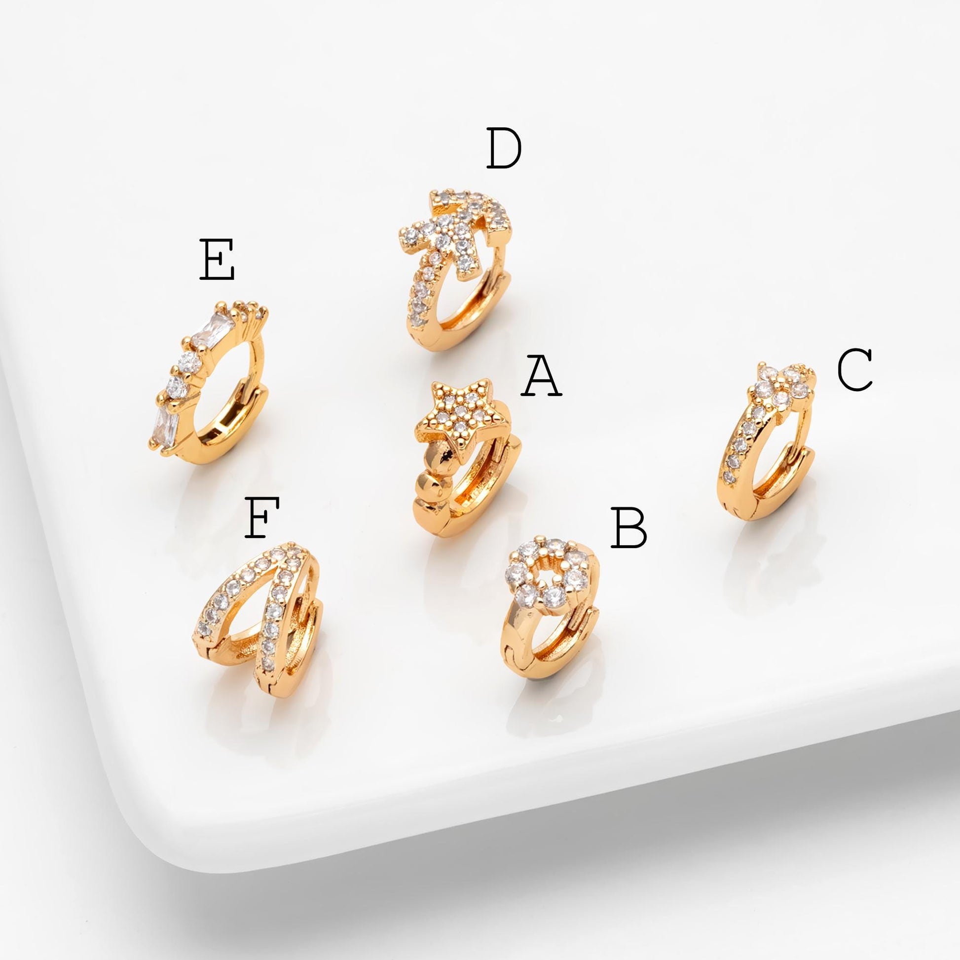 4pcs CZ Pave Tiny Hoop Earrings, Dainty Huggie Earrings, Minimalist Earring, Small Gold Hoops Earring (GB-3399)