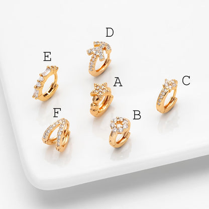4pcs CZ Pave Tiny Hoop Earrings, Dainty Huggie Earrings, Minimalist Earring, Small Gold Hoops Earring (GB-3399)