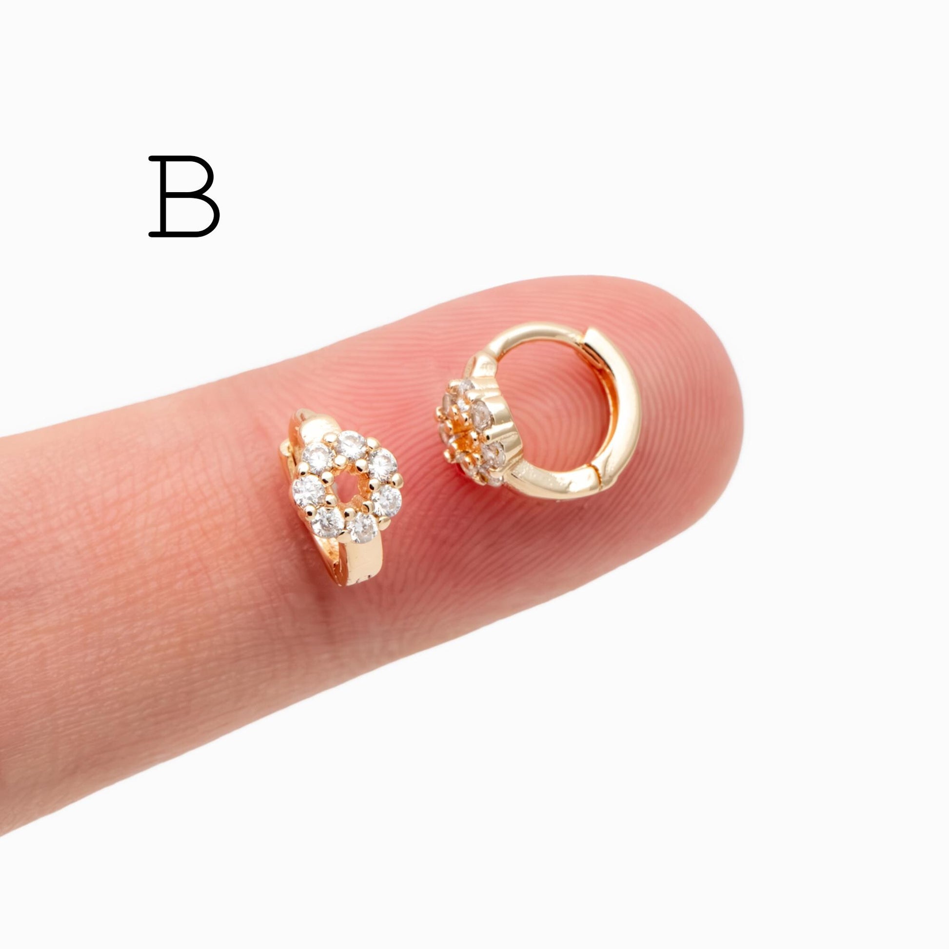 4pcs CZ Pave Tiny Hoop Earrings, Dainty Huggie Earrings, Minimalist Earring, Small Gold Hoops Earring (GB-3399)