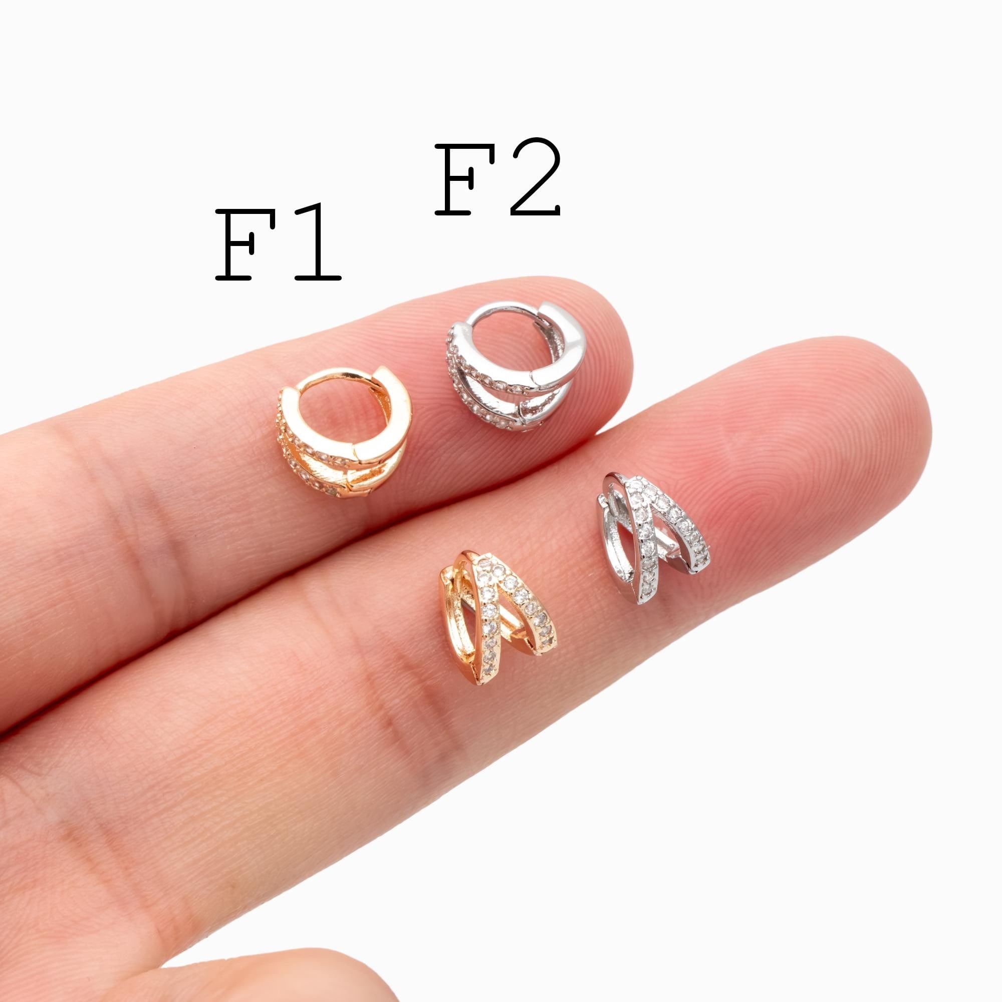 4pcs CZ Pave Tiny Hoop Earrings, Dainty Huggie Earrings, Minimalist Earring, Small Gold Hoops Earring (GB-3399)