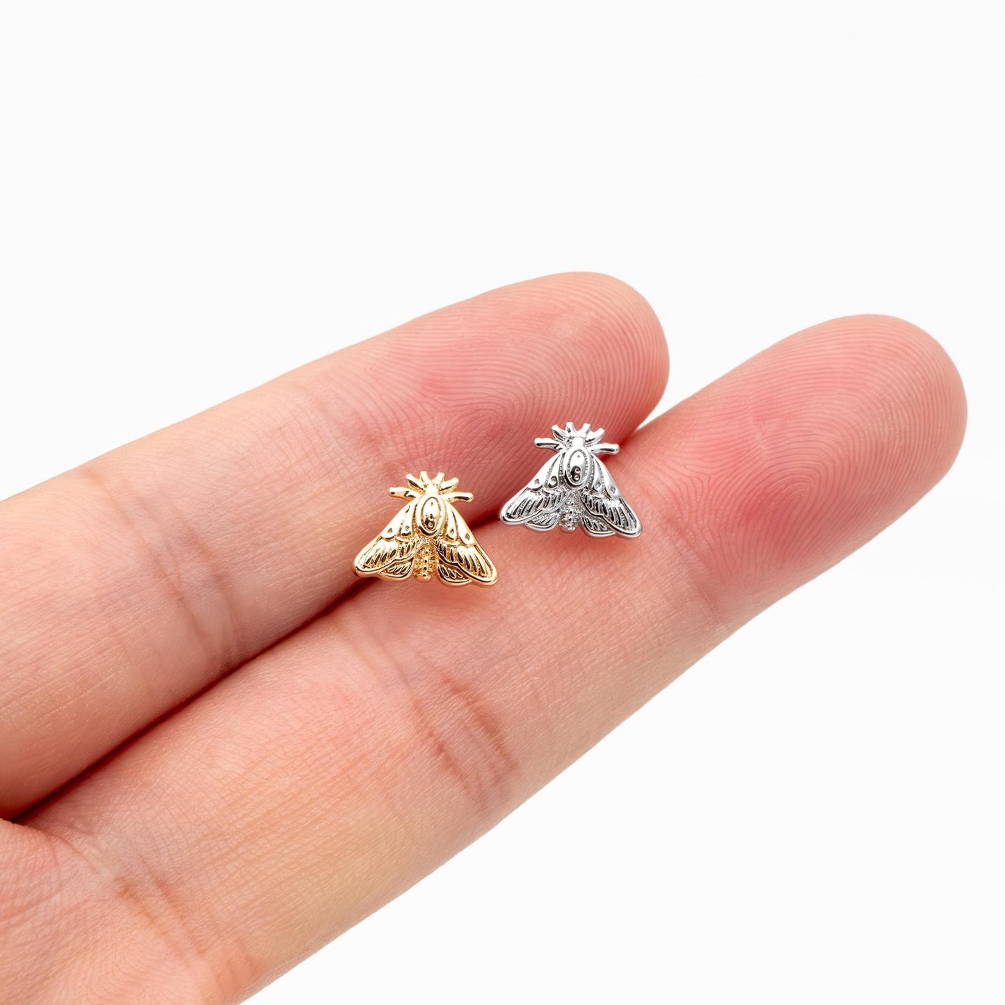 10pcs Gold / Silver Moth Earrings, Dianty Moth Earring Studs, Jewelry Supplies (GB-4686)