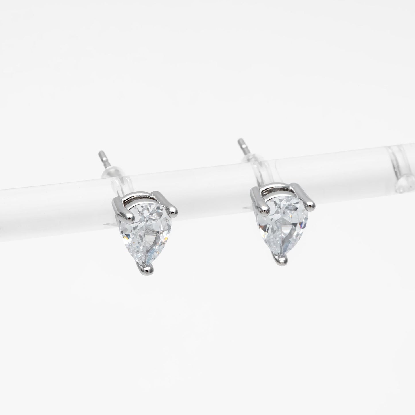 10pcs CZ Pave Teardrop Ear Posts, 18K Gold/ Rhodium Plated Brass, Water Drop Stud Earrings (GB-2618-B)