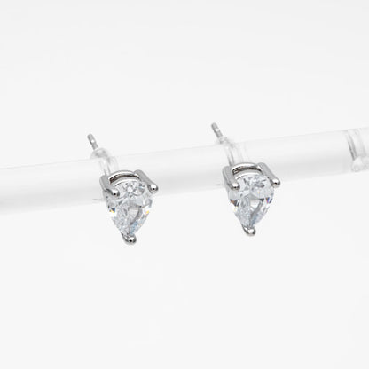 10pcs CZ Pave Teardrop Ear Posts, 18K Gold/ Rhodium Plated Brass, Water Drop Stud Earrings (GB-2618-B)