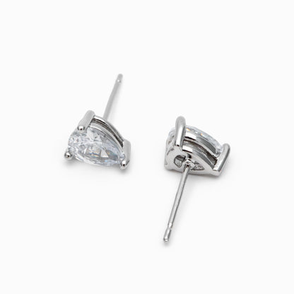 10pcs CZ Pave Teardrop Ear Posts, 18K Gold/ Rhodium Plated Brass, Water Drop Stud Earrings (GB-2618-B)