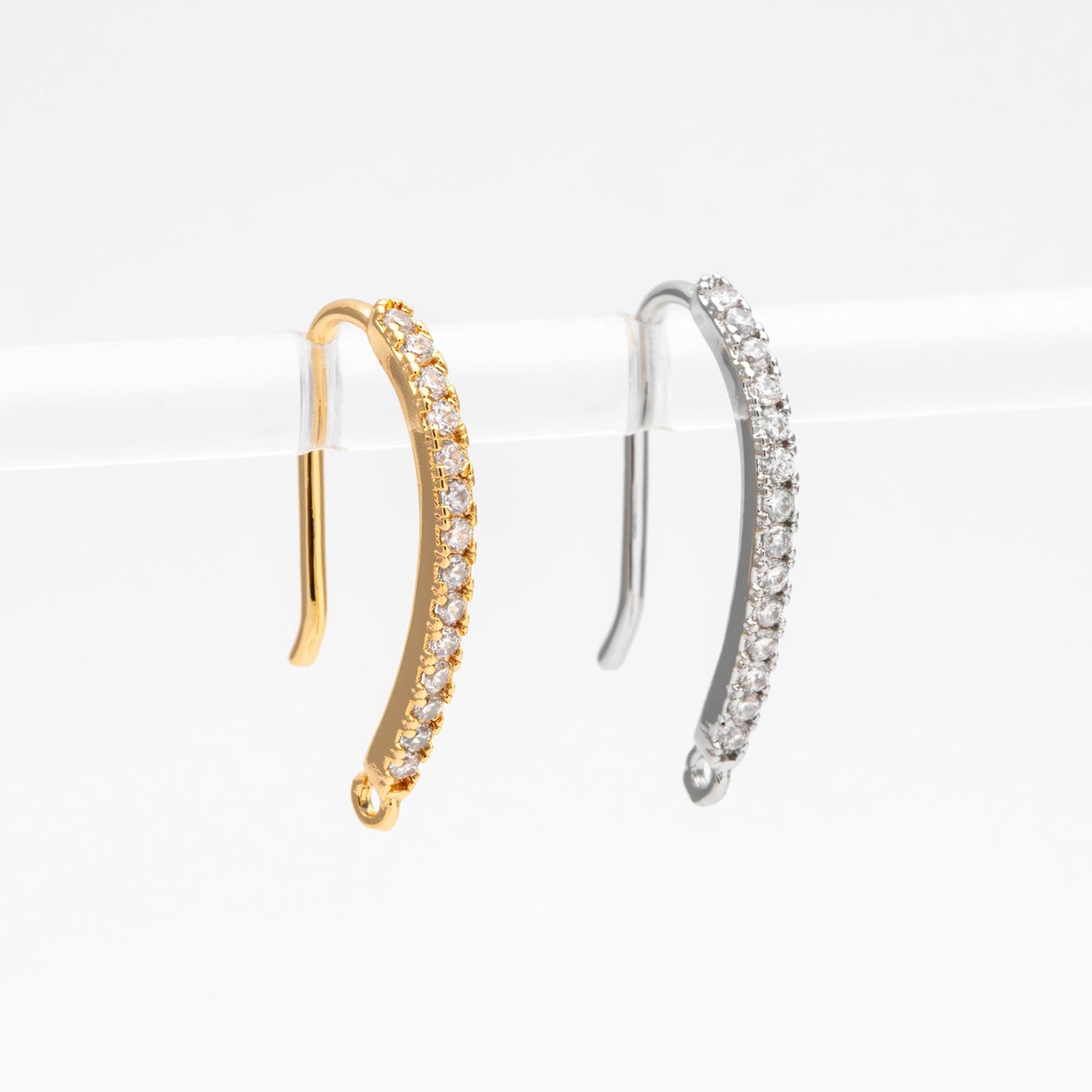 10pcs CZ Pave Gold/ Silver Earring Hooks 21x14mm, 18K Gold/ Rhodium Plated Brass Earwires, Sparkly Earring Components (GB-586)