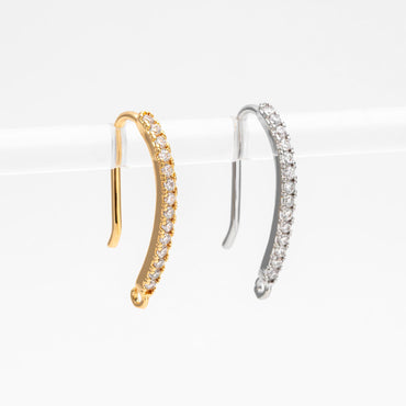 10pcs CZ Pave Gold/ Silver Earring Hooks 21x14mm, 18K Gold/ Rhodium Plated Brass Earwires, Sparkly Earring Components (GB-586)