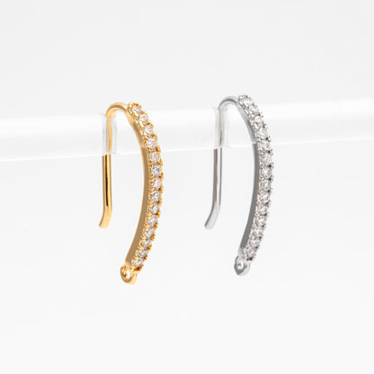 10pcs CZ Pave Gold/ Silver Earring Hooks 21x14mm, 18K Gold/ Rhodium Plated Brass Earwires, Sparkly Earring Components (GB-586)