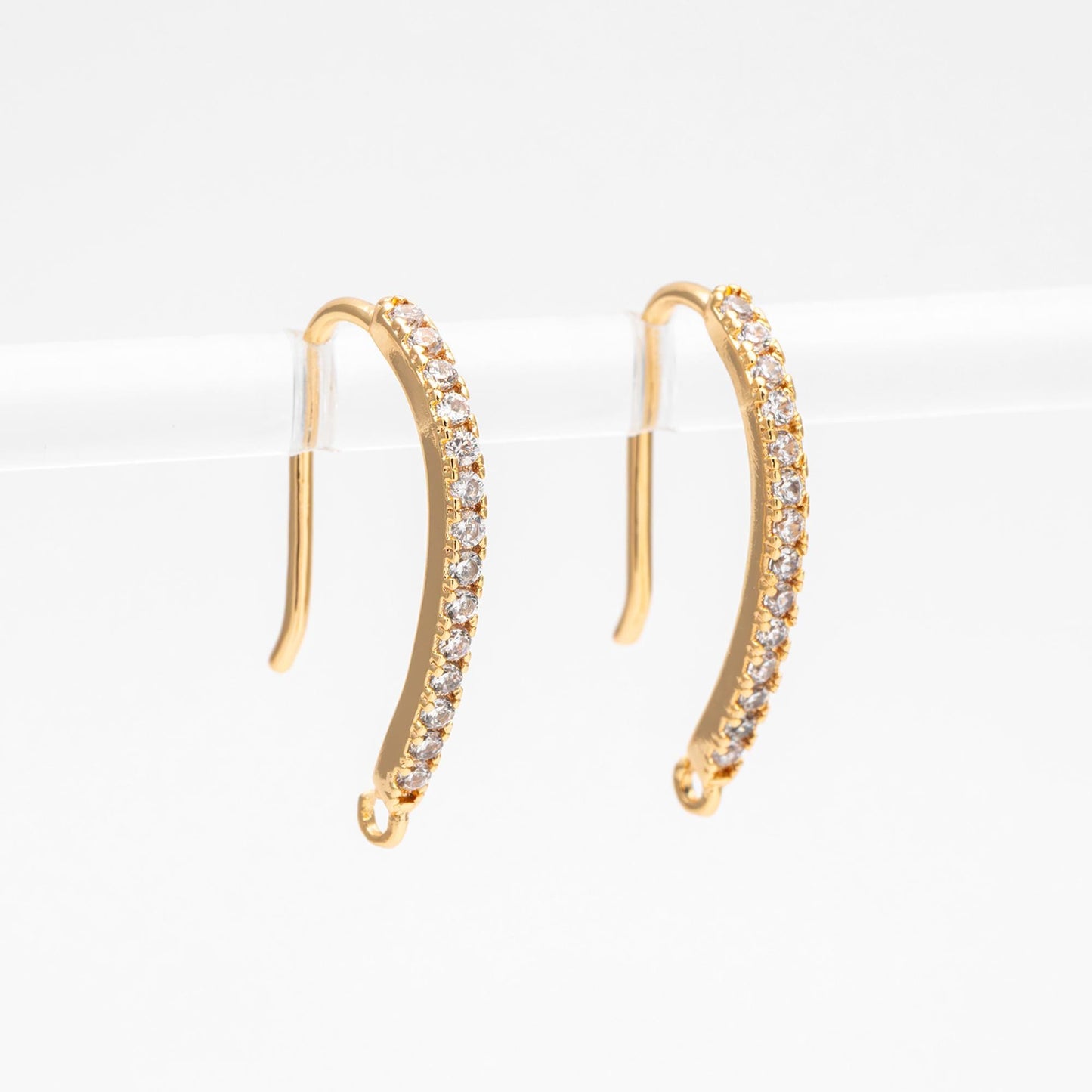 10pcs CZ Pave Gold/ Silver Earring Hooks 21x14mm, 18K Gold/ Rhodium Plated Brass Earwires, Sparkly Earring Components (GB-586)
