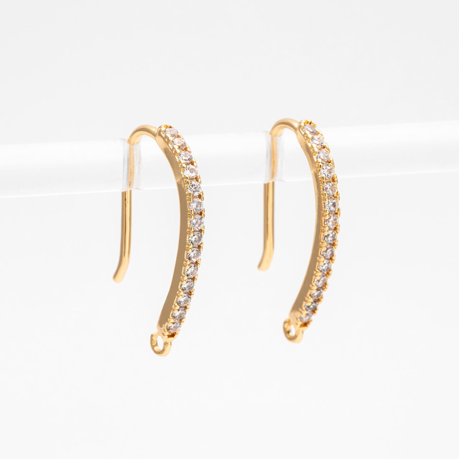 10pcs CZ Pave Gold/ Silver Earring Hooks 21x14mm, 18K Gold/ Rhodium Plated Brass Earwires, Sparkly Earring Components (GB-586)