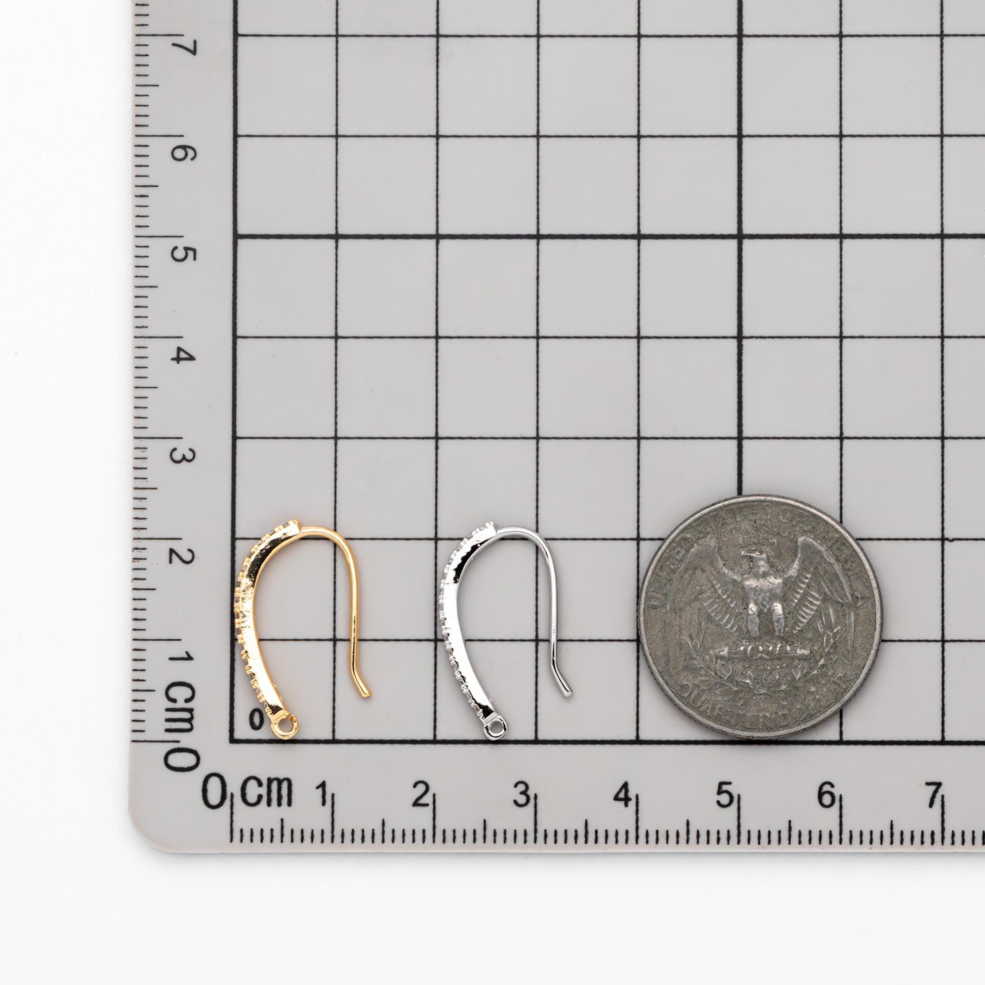 10pcs CZ Pave Gold/ Silver Earring Hooks 21x14mm, 18K Gold/ Rhodium Plated Brass Earwires, Sparkly Earring Components (GB-586)