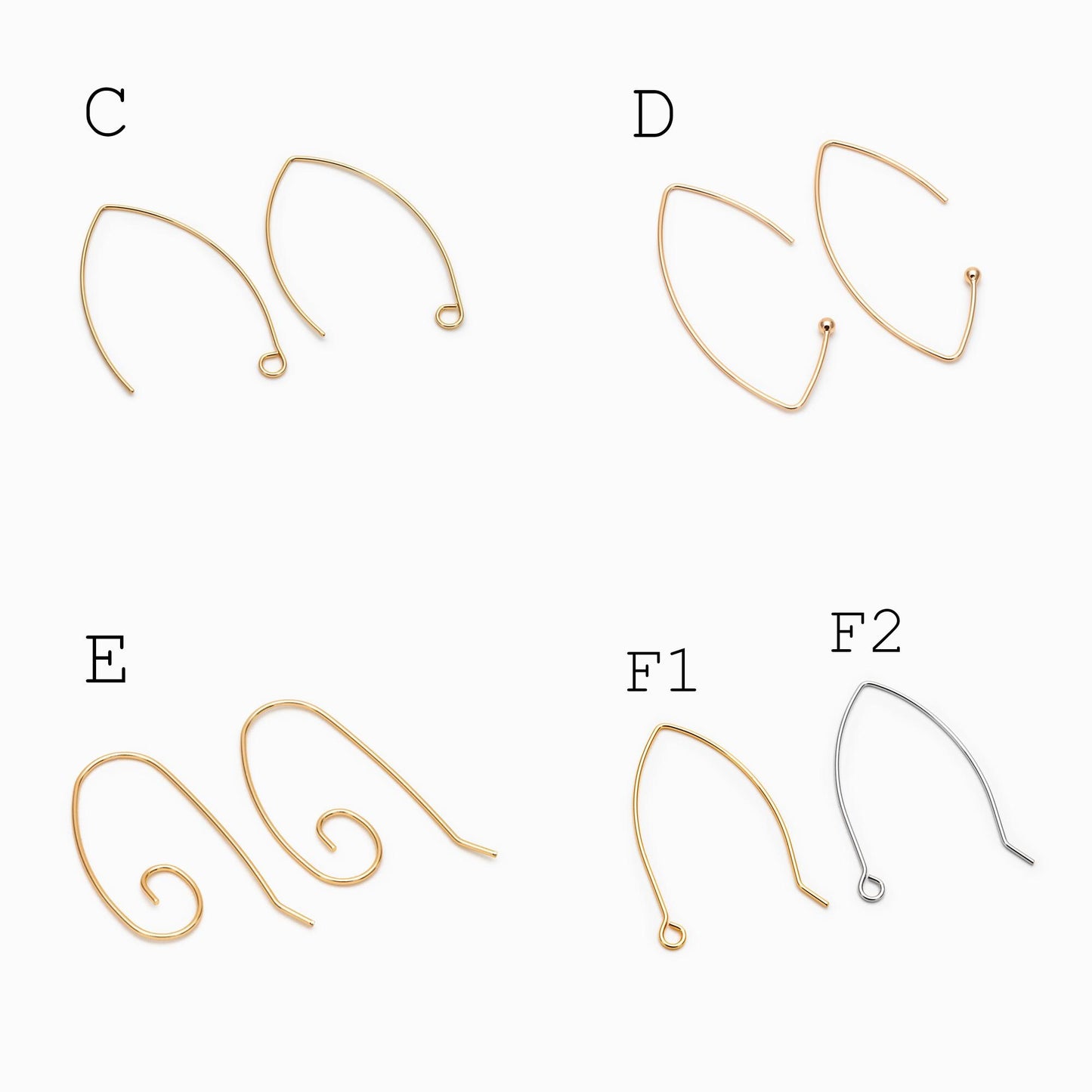 10pcs Gold/ Silver/ Rose Gold Brass Ear Hooks 20x14mm, Simple Earwires Earring Components (GB-947)