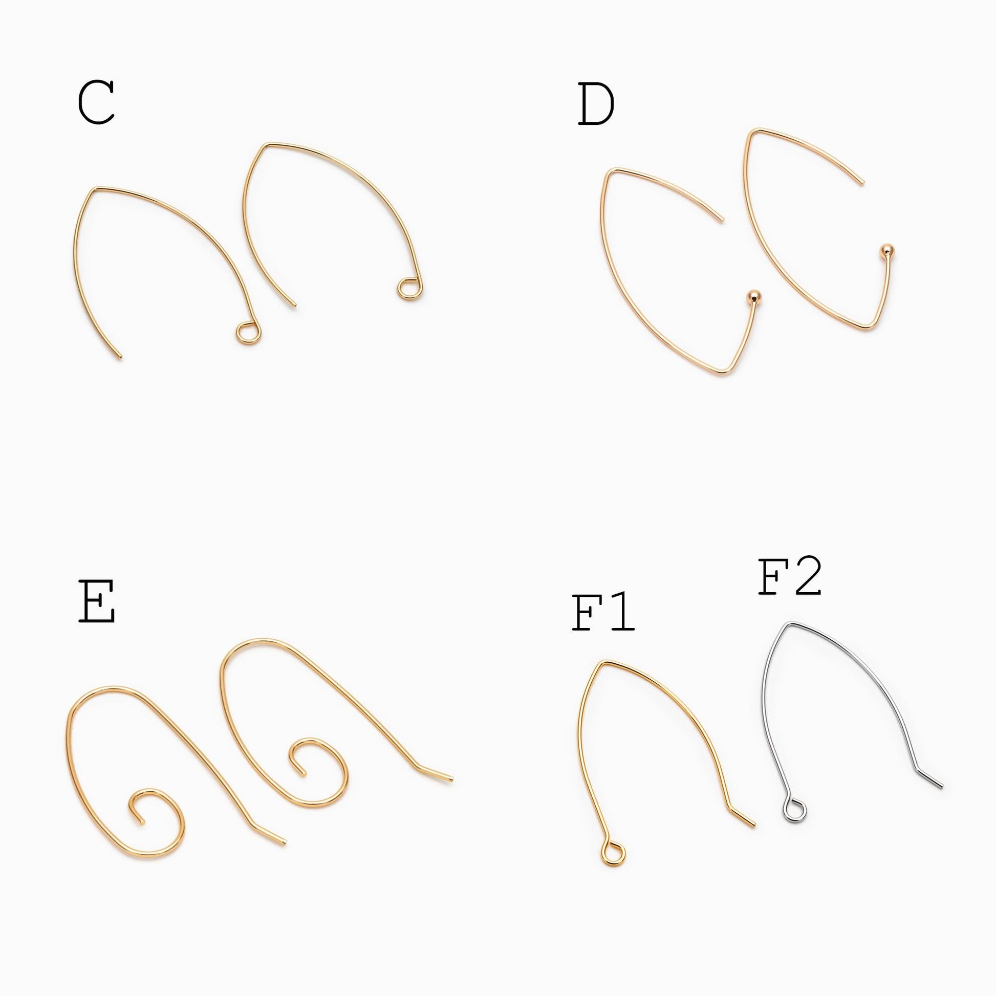 10pcs Gold/ Silver/ Rose Gold Brass Ear Hooks 20x14mm, Simple Earwires Earring Components (GB-947)