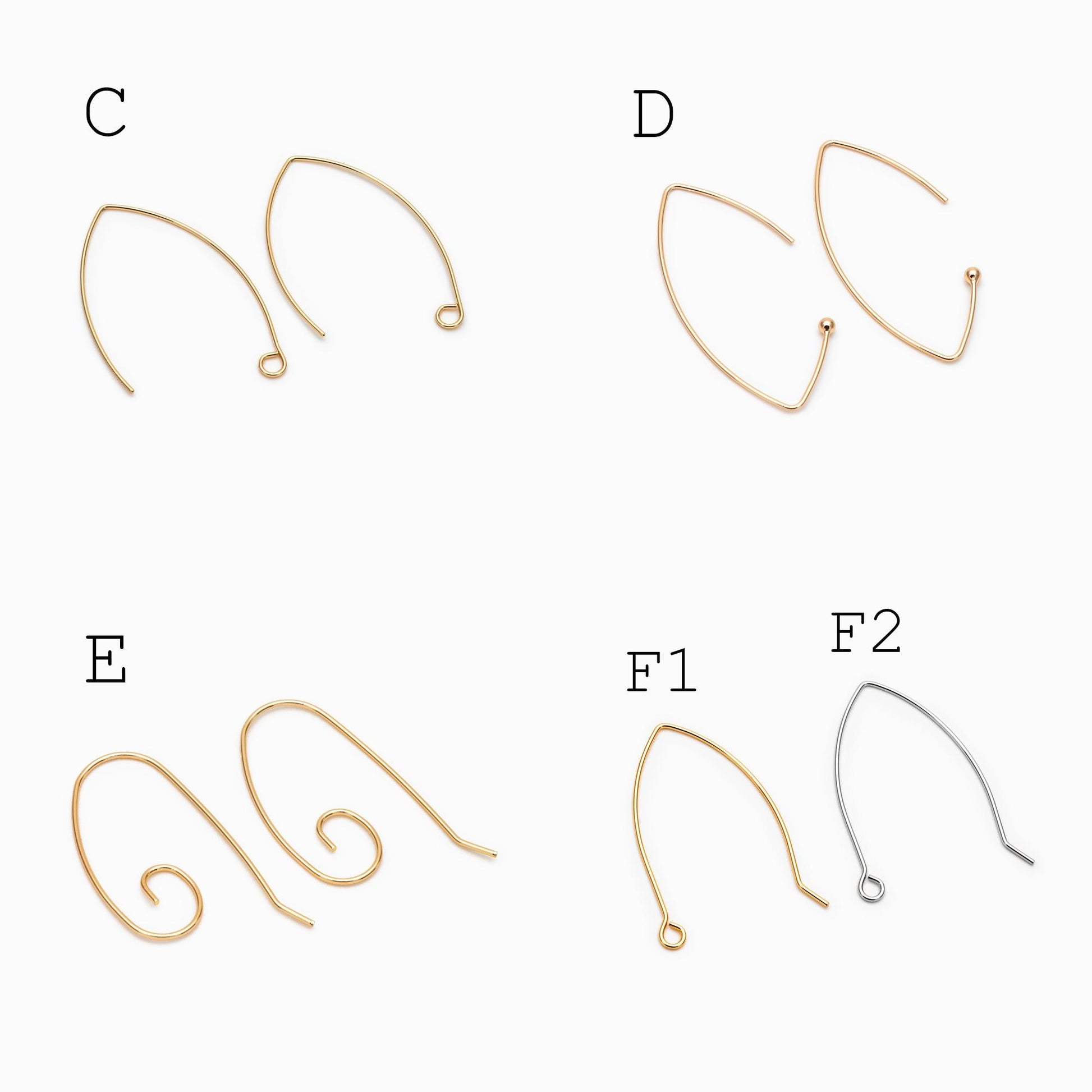 10pcs Gold/ Silver/ Rose Gold Brass Ear Hooks 20x14mm, Simple Earwires Earring Components (GB-947)