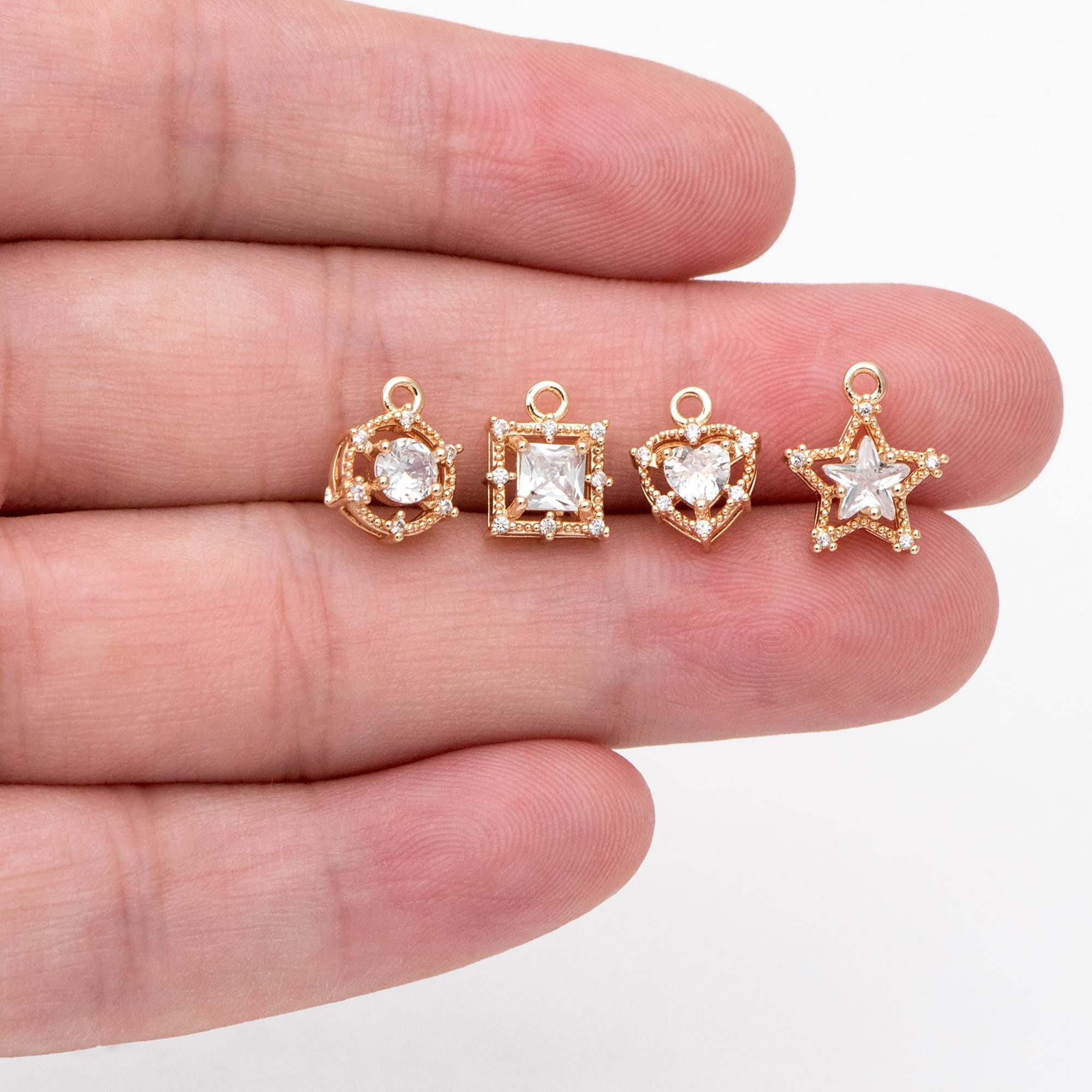 4pcs CZ Pave Round/ Square/ Heart/ Star Charms, Jewelry Making, Diy Material, Jewelry Supplies (GB-3116)