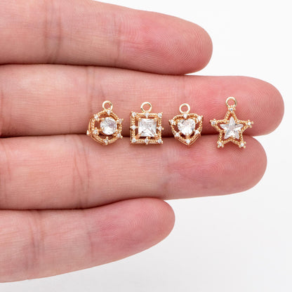 4pcs CZ Pave Round/ Square/ Heart/ Star Charms, Jewelry Making, Diy Material, Jewelry Supplies (GB-3116)