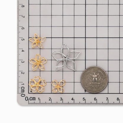 10pcs Gold/ Silver Tone Iron Wire Flowers, Gold/ Rhodium plated Iron, Hand-Wired Floral Charm Pendant Connectors (GB-720)