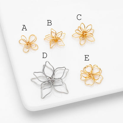 10pcs Gold/ Silver Tone Iron Wire Flowers, Gold/ Rhodium plated Iron, Hand-Wired Floral Charm Pendant Connectors (GB-720)