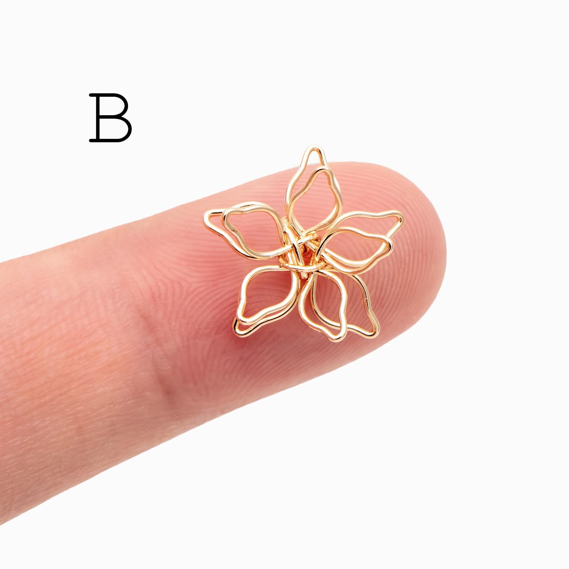 10pcs Gold/ Silver Tone Iron Wire Flowers, Gold/ Rhodium plated Iron, Hand-Wired Floral Charm Pendant Connectors (GB-720)