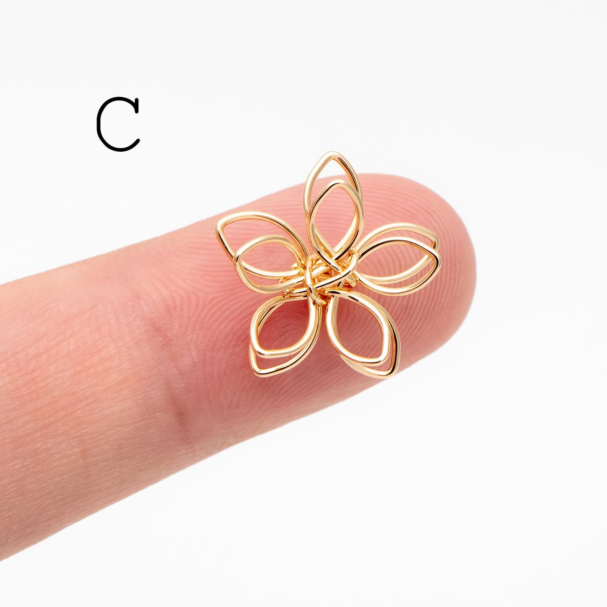 10pcs Gold/ Silver Tone Iron Wire Flowers, Gold/ Rhodium plated Iron, Hand-Wired Floral Charm Pendant Connectors (GB-720)
