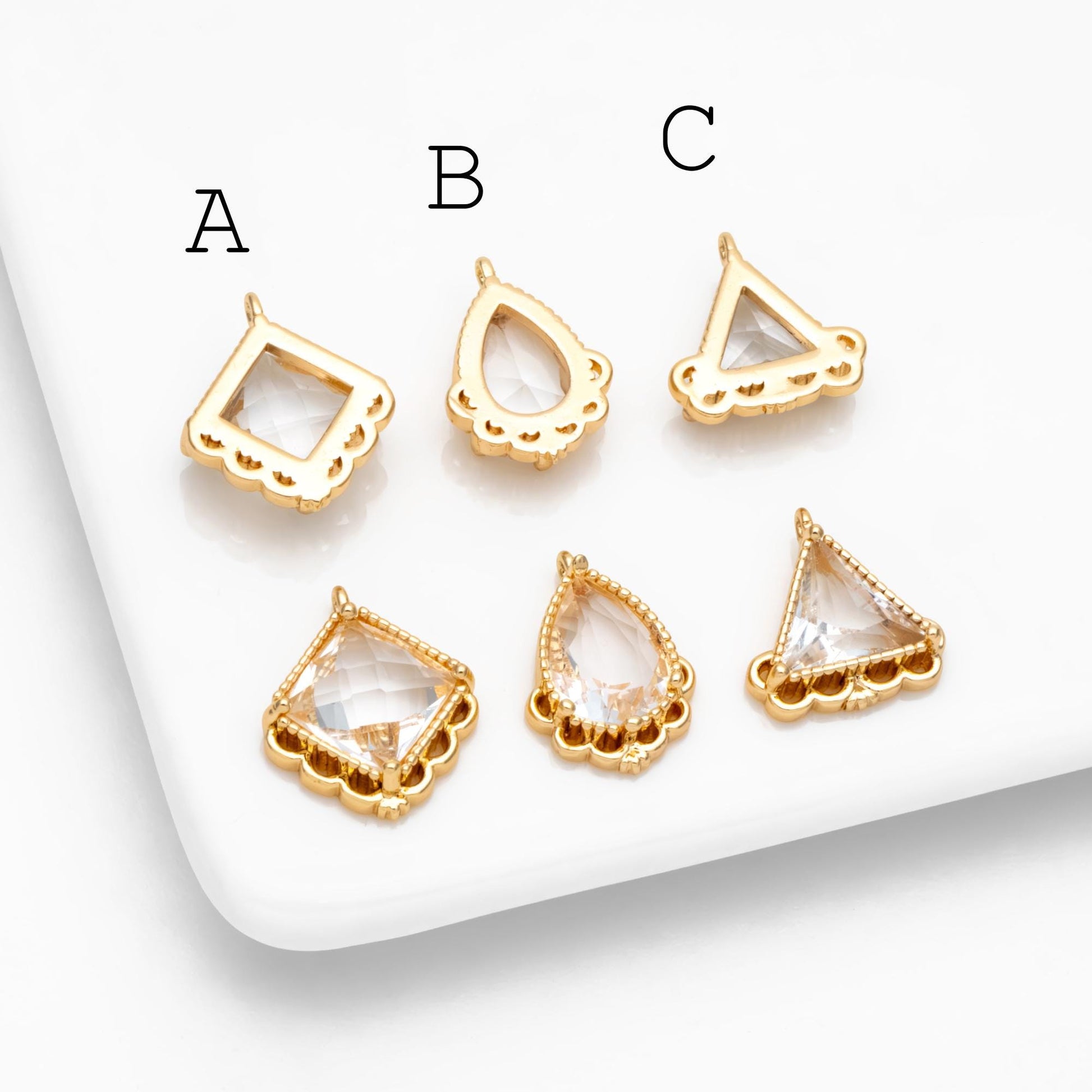 4pcs Gold Glass Charm, Earring Findings, Jewelry Making, Diy Material, Jewelry Supplies (GB-2598)