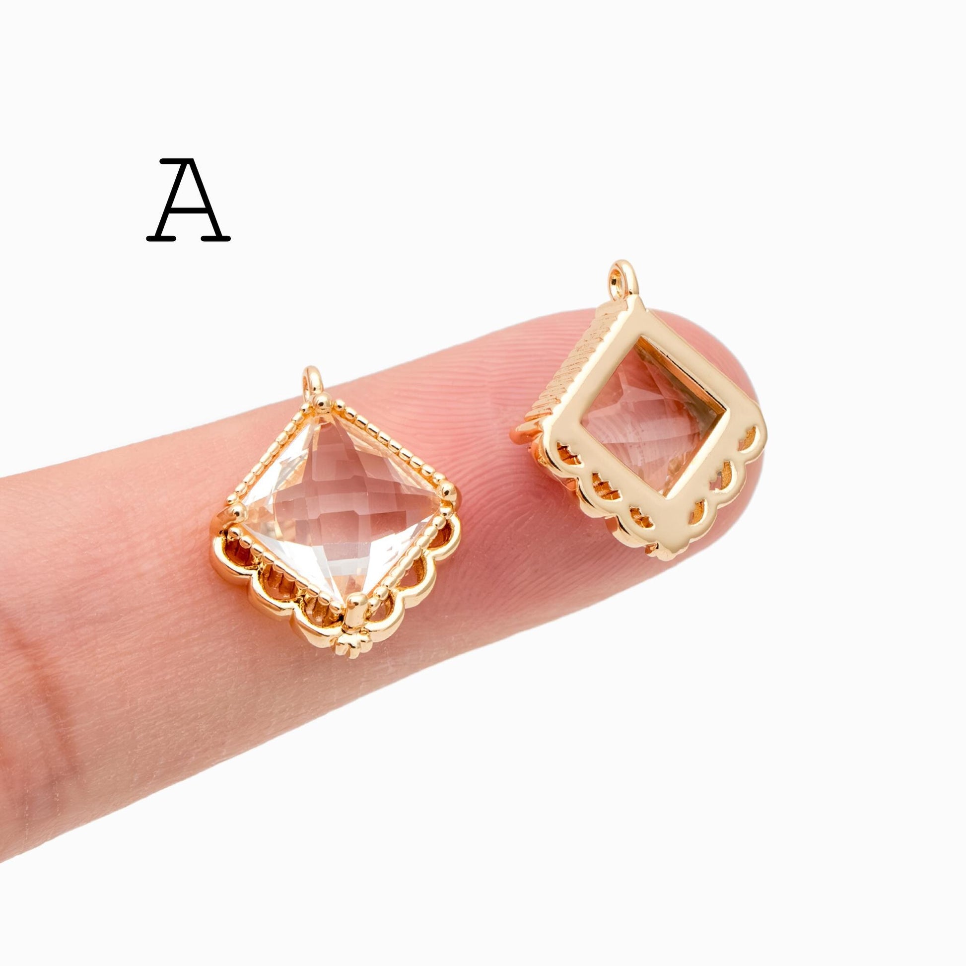 4pcs Gold Glass Charm, Earring Findings, Jewelry Making, Diy Material, Jewelry Supplies (GB-2598)