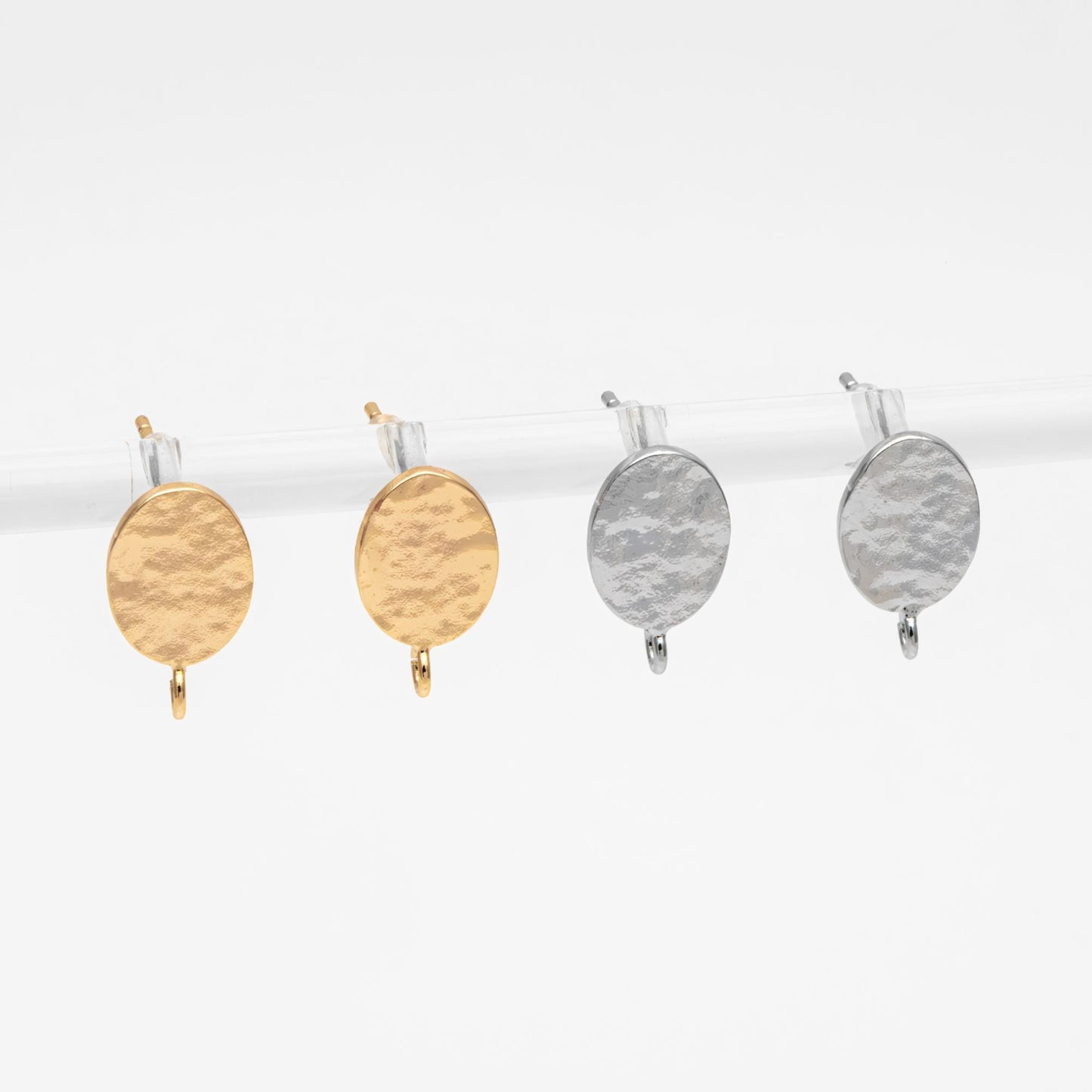 10pcs Gold/ Silver Hammered Oval Disc Earring, 16x9mm, Geometric Stud Earring Components (GB-2834)