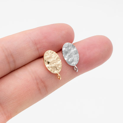 10pcs Gold/ Silver Hammered Oval Disc Earring, 16x9mm, Geometric Stud Earring Components (GB-2834)