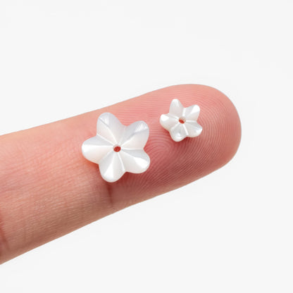 10pcs White Mother of Pearl Carved 3D Flowers 6/ 10mm, Center Drilled Shell Beads (#V1296)