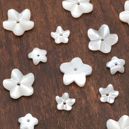 10pcs White Mother of Pearl Carved 3D Flowers 6/ 10mm, Center Drilled Shell Beads (#V1296)