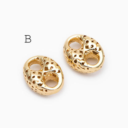 4pcs Gold Puff Mariner Link Charms, Zipper Charms, Soda Tab Charms, Earring Findings, Jewelry Supplies (GB-2132)