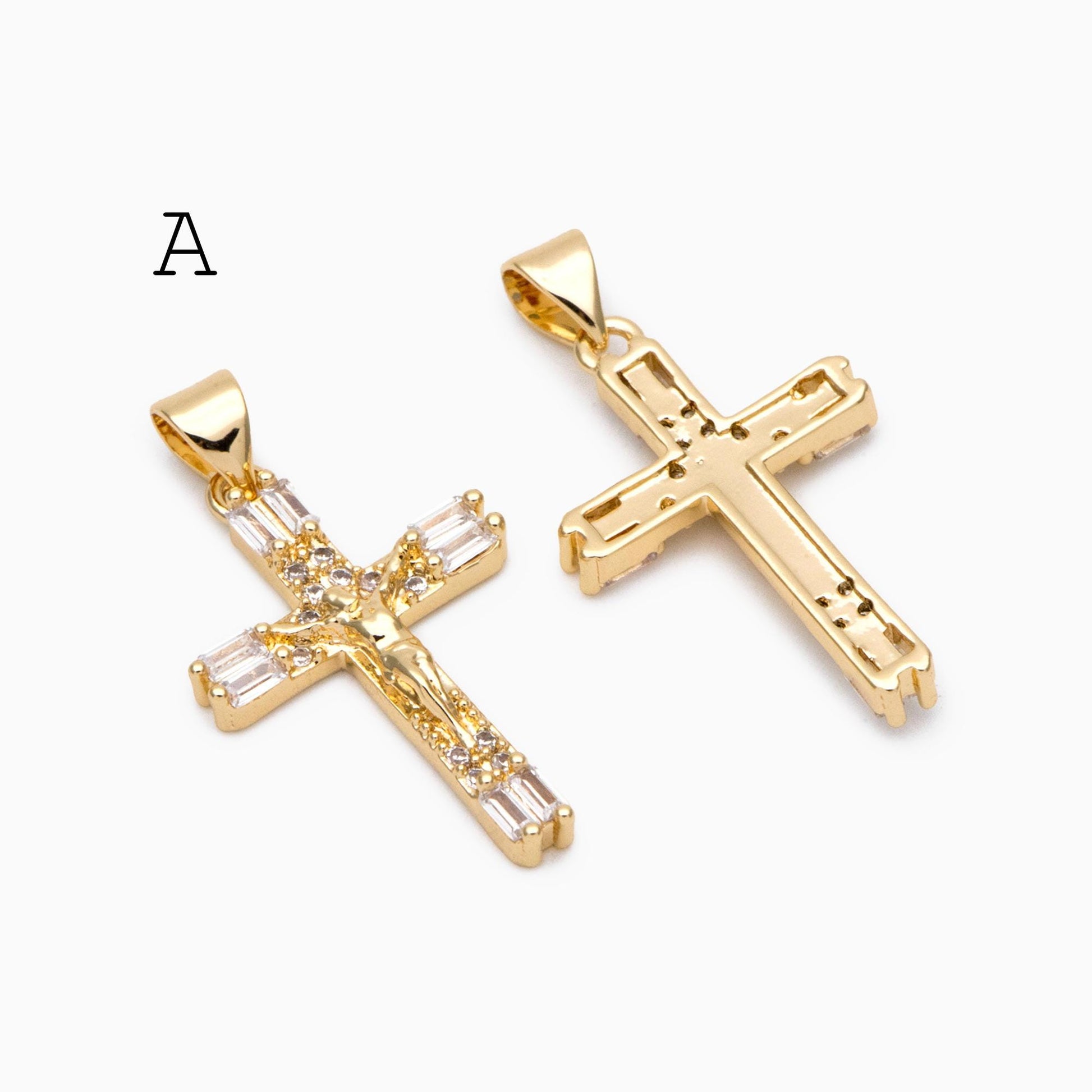 4pcs CZ pave Gold Cross Pendant, Christian Cross Pendant, Snake Charms, Ankh, Jewelry Supplies (GB-2288)