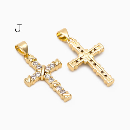 4pcs CZ pave Gold Cross Pendant, Christian Cross Pendant, Snake Charms, Ankh, Jewelry Supplies (GB-2288)