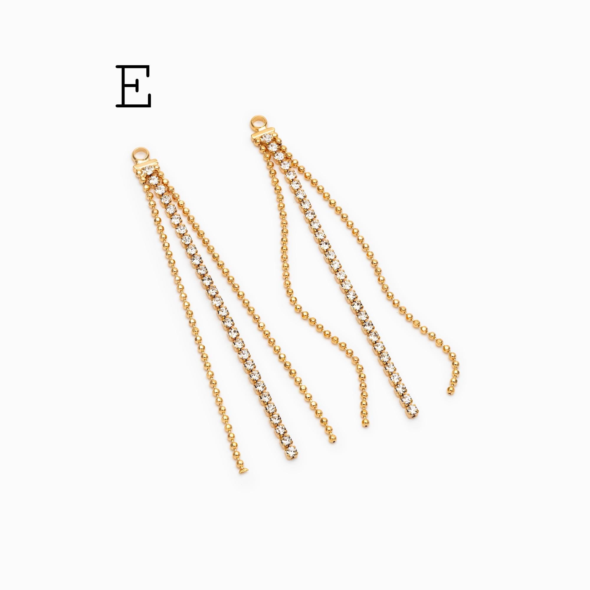 4pcs Gold/ Silver Chain Tassel Charms, CZ Pave Taseel, 18K Gold/ Rhodium plated Chain Pendants (GB-1234)