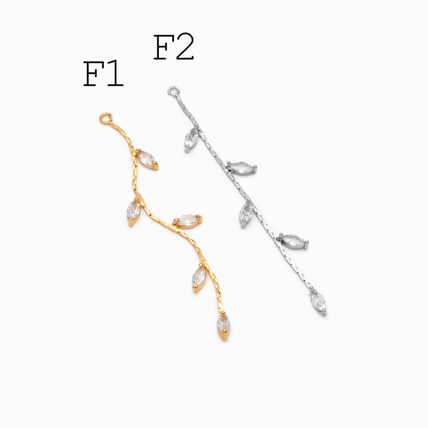 4pcs Gold/ Silver Chain Tassel Charms, CZ Pave Taseel, 18K Gold/ Rhodium plated Chain Pendants (GB-1234)