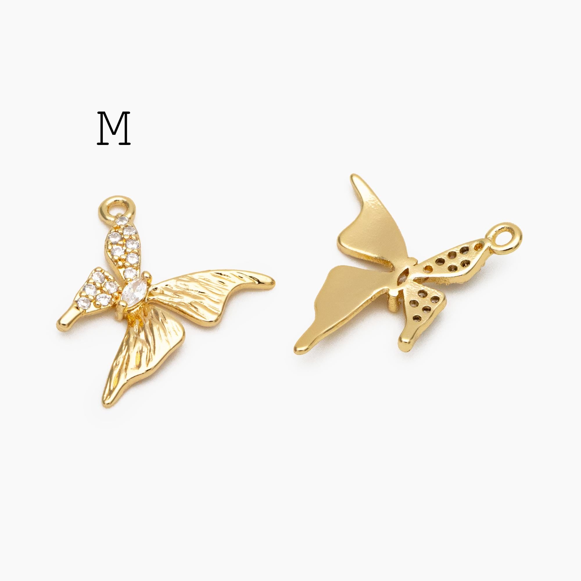 4pcs Delicate Butterfly Charms for Jewelry Making, Gold plated Butterfly Pendants (GB-3561)