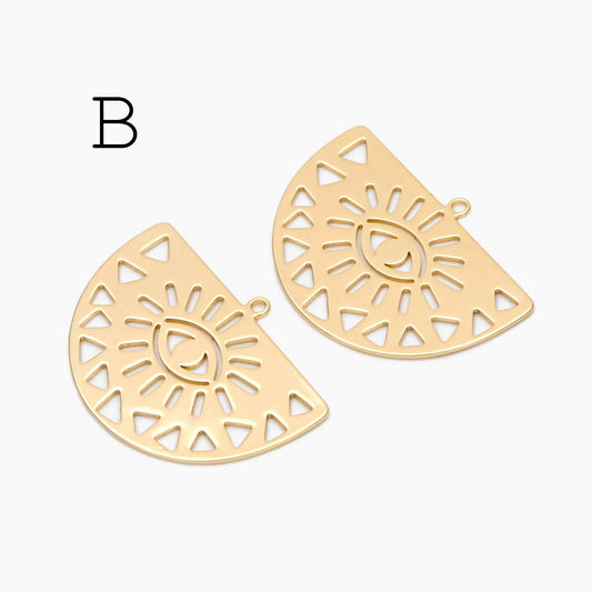 4pcs Gold Evil Eye Charm, 18K Gold plated Brass Eye Pendants (GB-1435)
