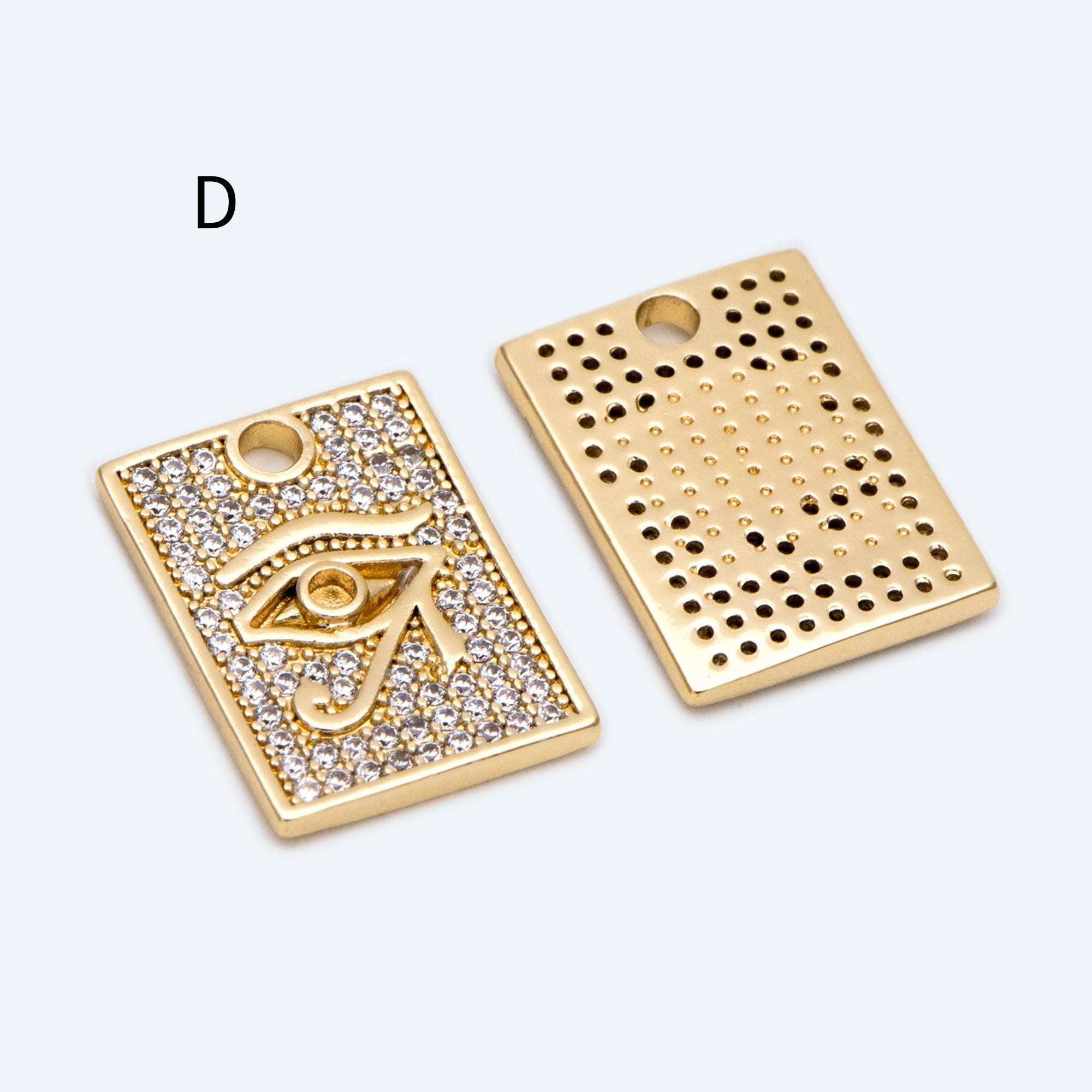 4pcs CZ pave Evil Eye Charms, 18K Gold plated Brass, Greek Eye Pendants for Earring/ Necklace, DIY Handmade Jewelry Component (GB-1527)