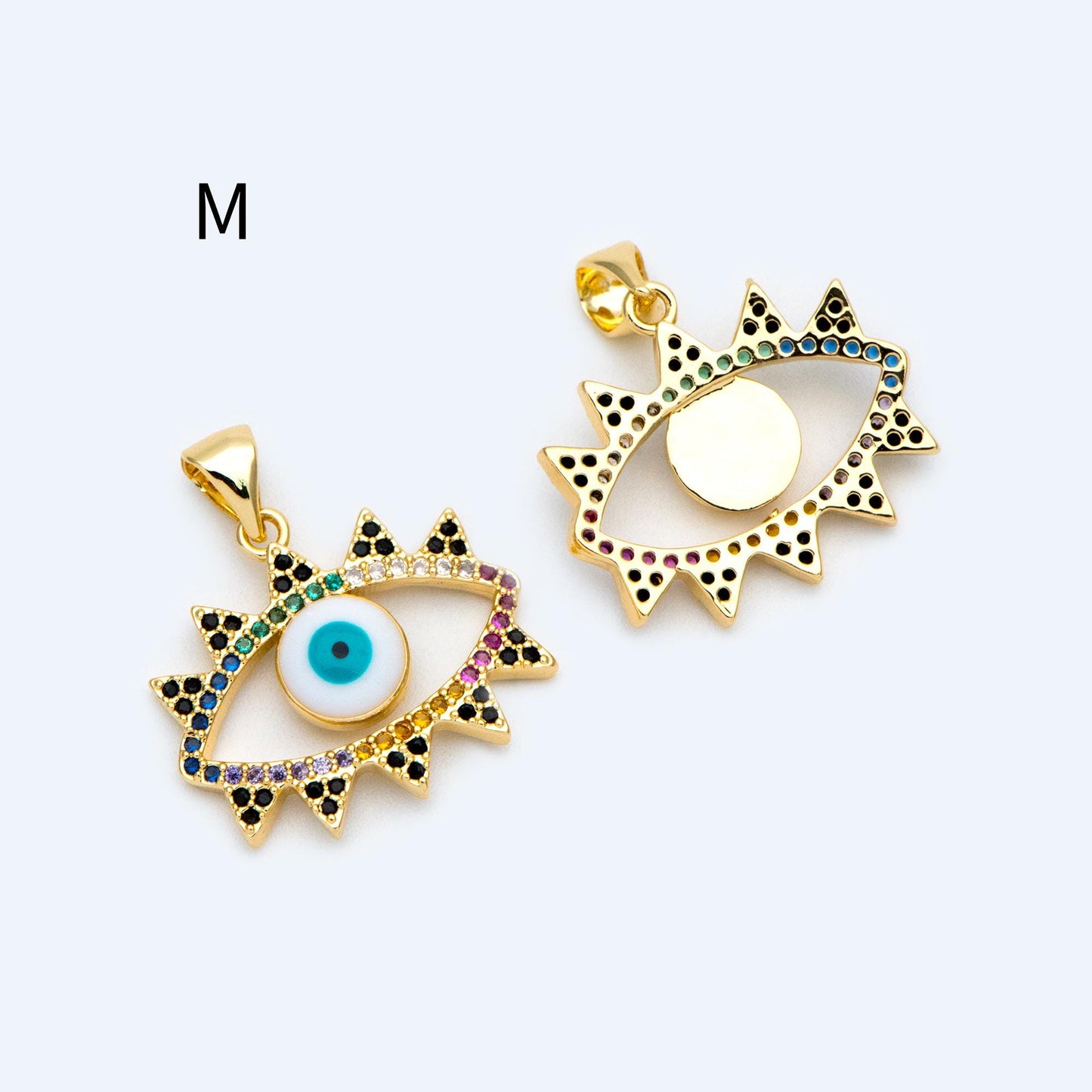 4pcs CZ pave Evil Eye Charms, 18K Gold plated Brass, Greek Eye Pendants for Earring/ Necklace, DIY Handmade Jewelry Component (GB-1527)