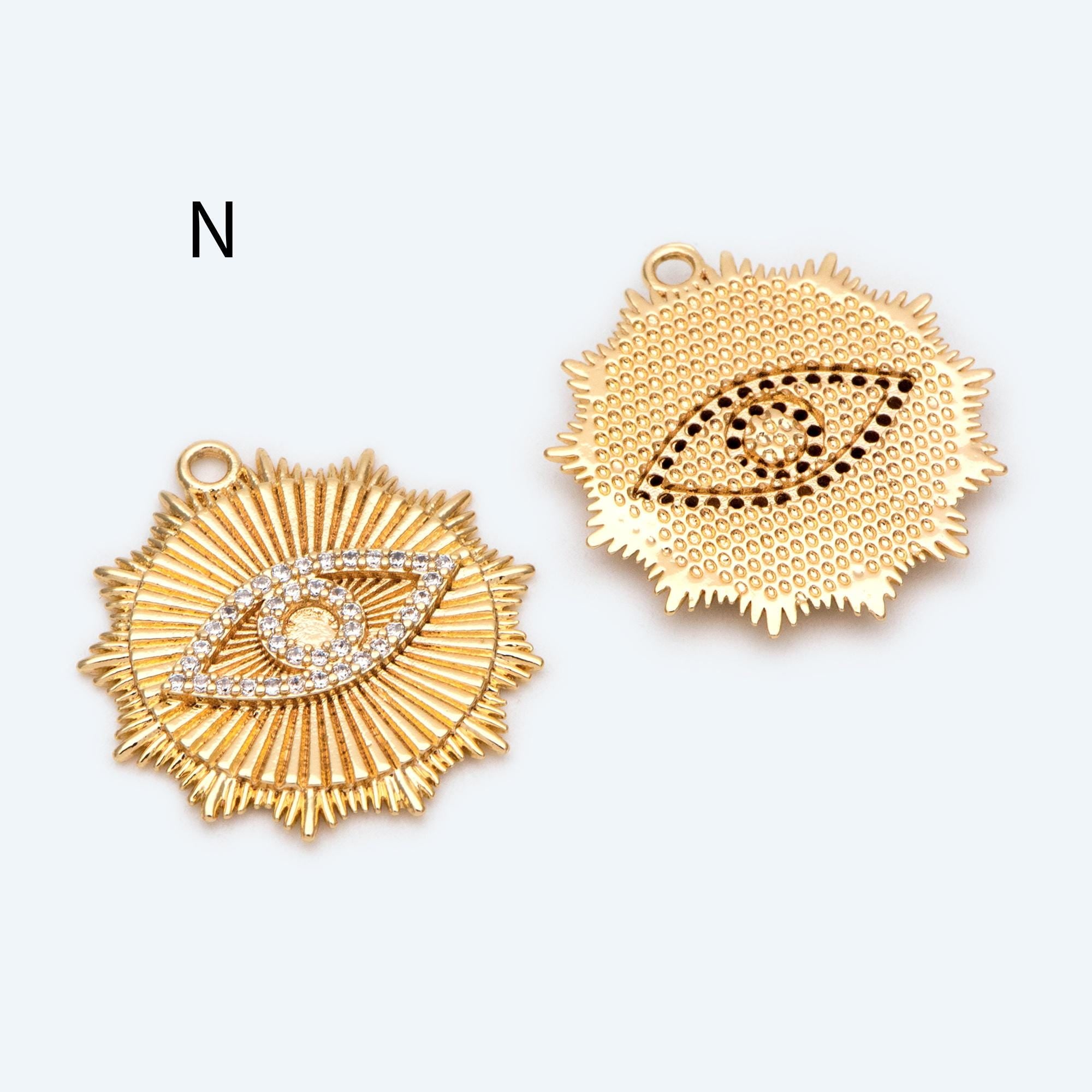 4pcs CZ pave Evil Eye Charms, 18K Gold plated Brass, Greek Eye Pendants for Earring/ Necklace, DIY Handmade Jewelry Component (GB-1527)