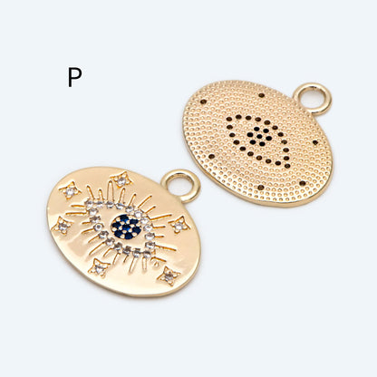 4pcs CZ pave Evil Eye Charms, 18K Gold plated Brass, Greek Eye Pendants for Earring/ Necklace, DIY Handmade Jewelry Component (GB-1527)