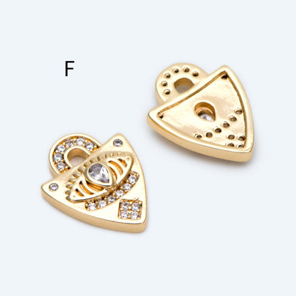 4pcs Gold plated Evil Eye Charms, CZ Pave Eye Pendants, 18K Gold plated Brass, Mystic Eye Jewelry Findings Supplies (GB-1819)