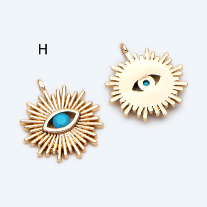 4pcs Gold plated Evil Eye Charms, CZ Pave Eye Pendants, 18K Gold plated Brass, Mystic Eye Jewelry Findings Supplies (GB-1819)