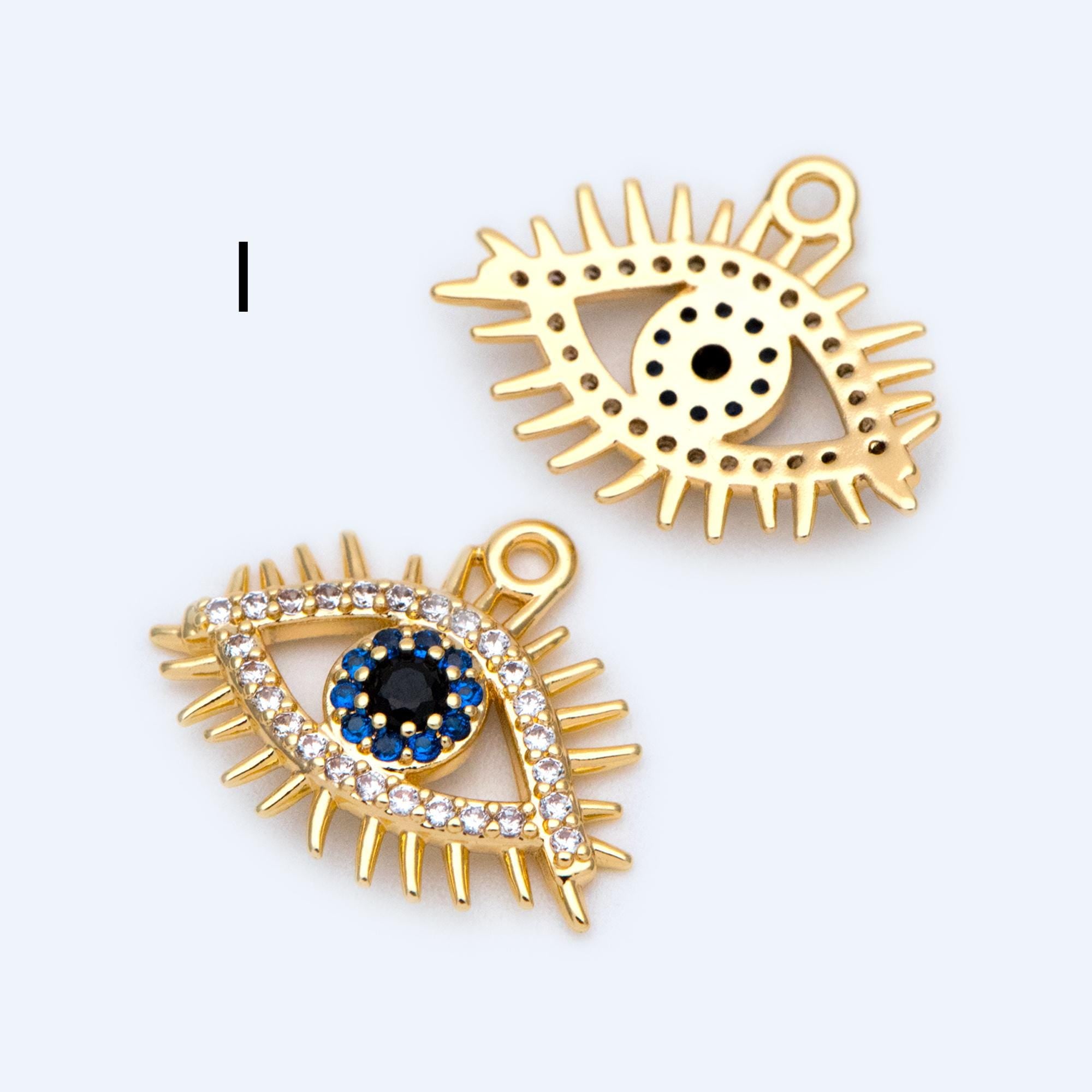 4pcs Gold plated Evil Eye Charms, CZ Pave Eye Pendants, 18K Gold plated Brass, Mystic Eye Jewelry Findings Supplies (GB-1819)