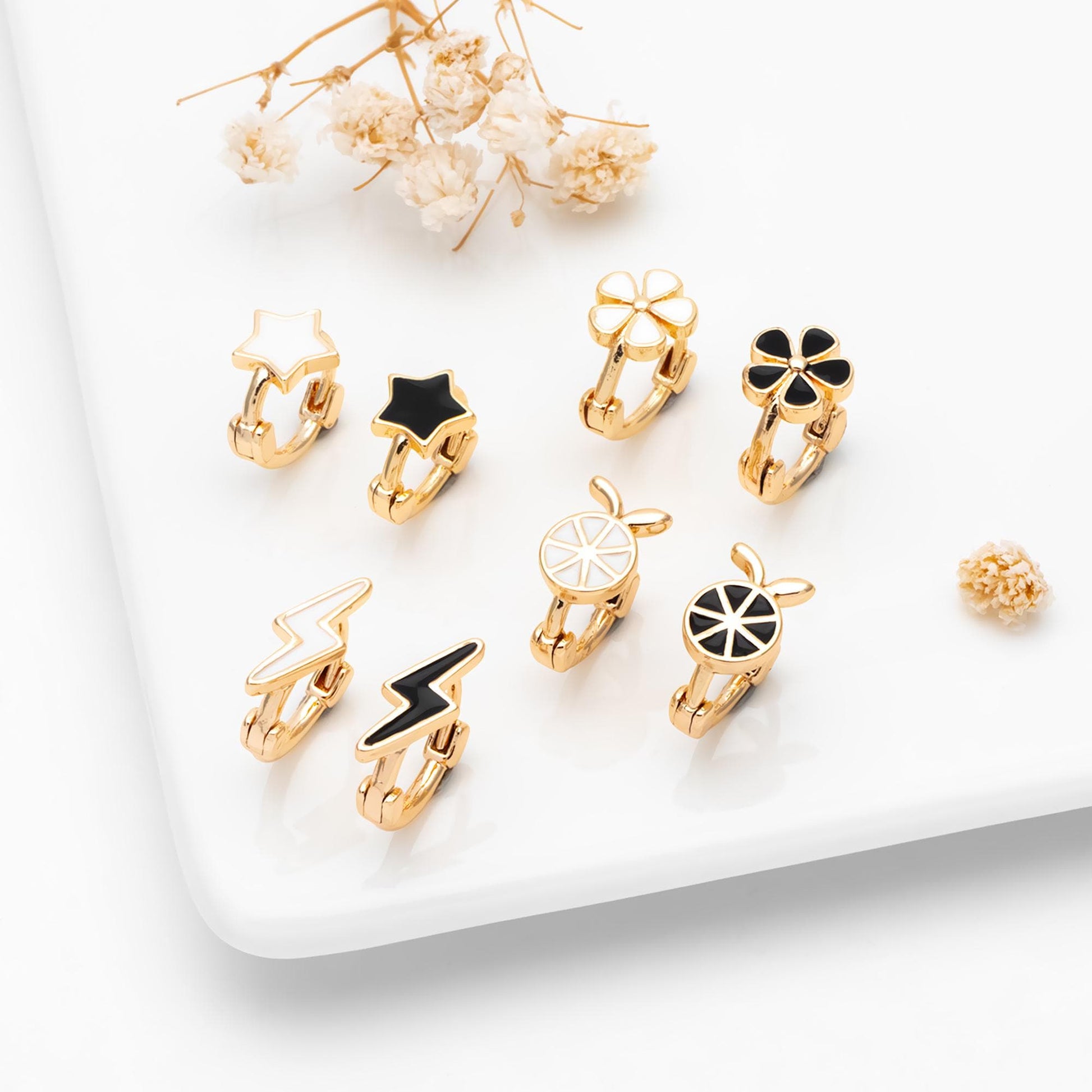 4pcs Gold Enamel Hoop Earrings, 18K Gold plated Brass, Minimalist Huggie Earrings (GB-3843)