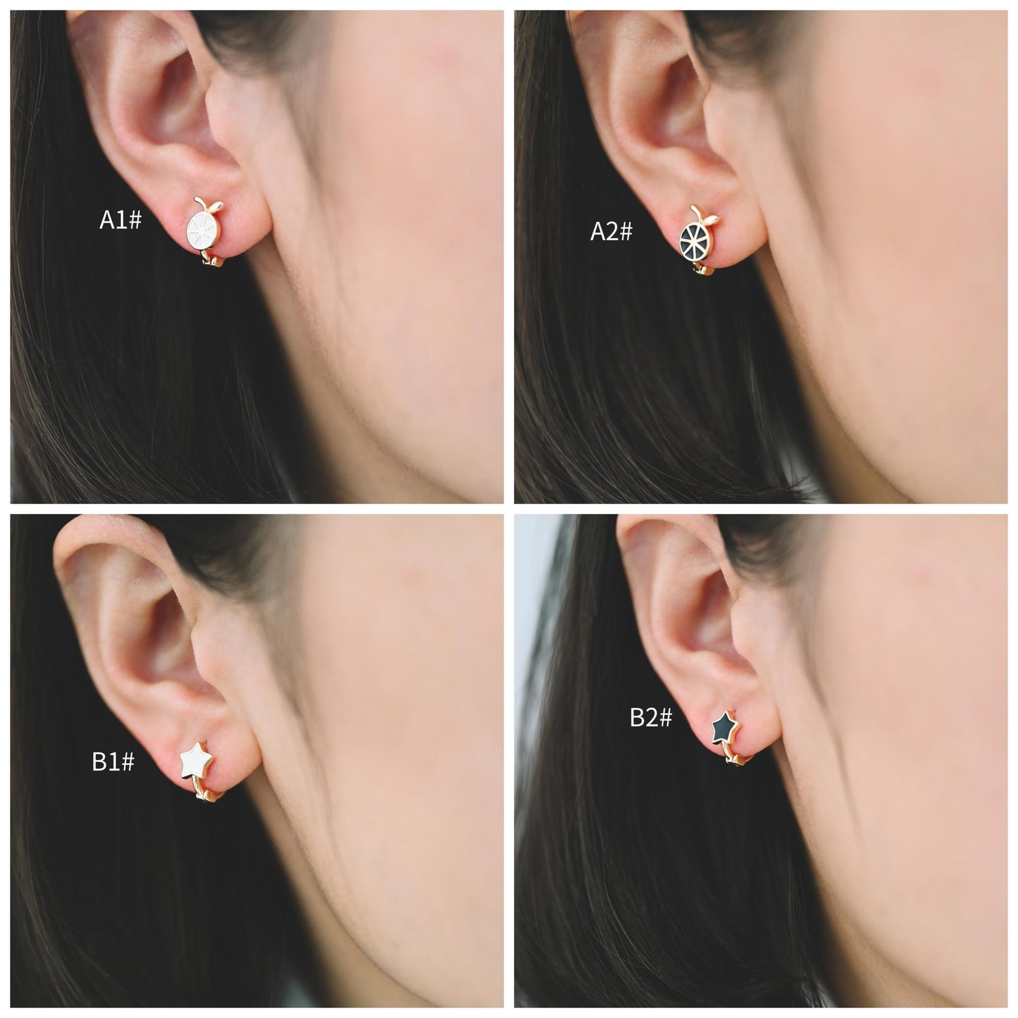 4pcs Gold Enamel Hoop Earrings, 18K Gold plated Brass, Minimalist Huggie Earrings (GB-3843)