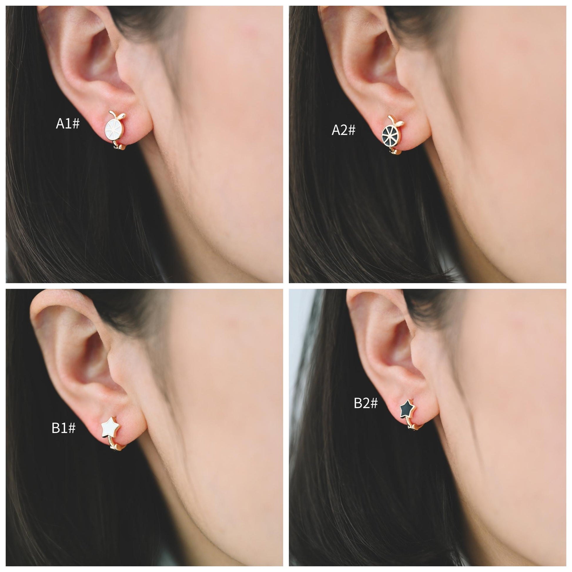 4pcs Gold Enamel Hoop Earrings, 18K Gold plated Brass, Minimalist Huggie Earrings (GB-3843)