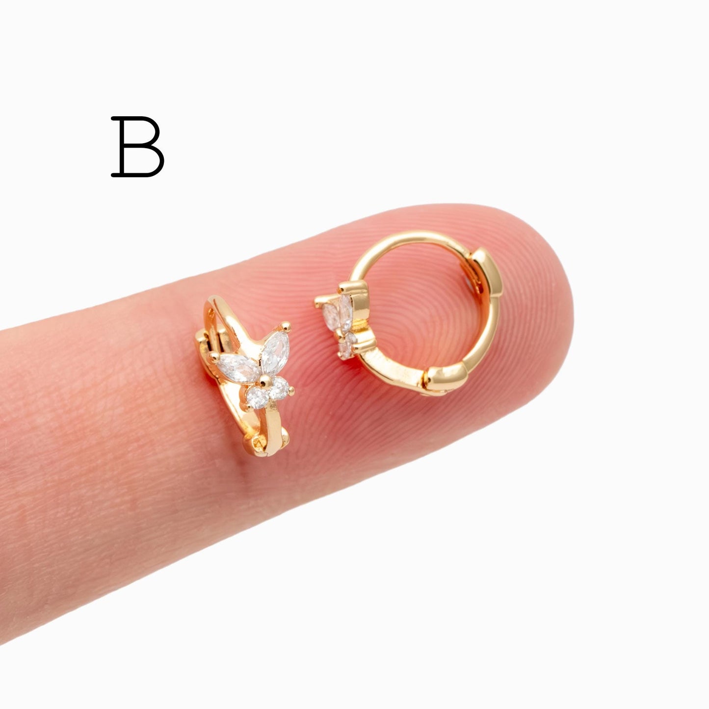 4pcs CZ Pave Hoop Earrings, Dainty Huggie Earrings, Minimalist Earring, Small Gold Hoops Earring (GB-3467)