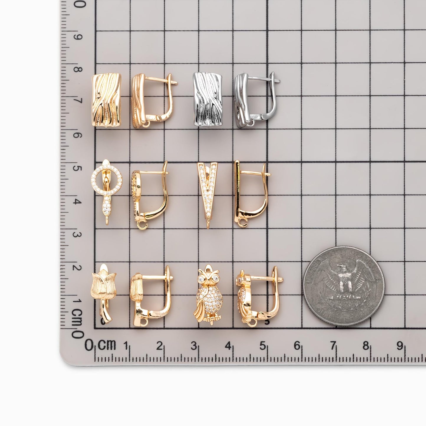 4pcs CZ Pave Gold Click-in Style Leverback Earring, Gold Plated Brass Earring Findings (GB-3002)