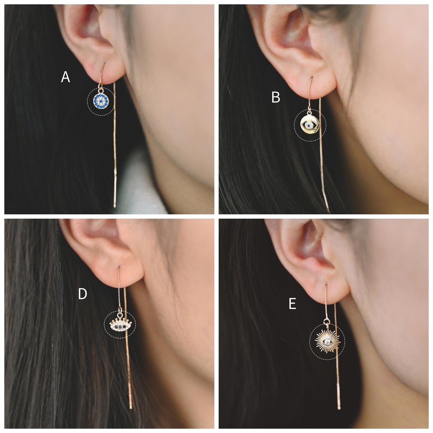 4pcs Gold plated Evil Eye Charms, CZ Pave Eye Pendants, 18K Gold plated Brass, Mystic Eye Jewelry Findings Supplies (GB-1819)