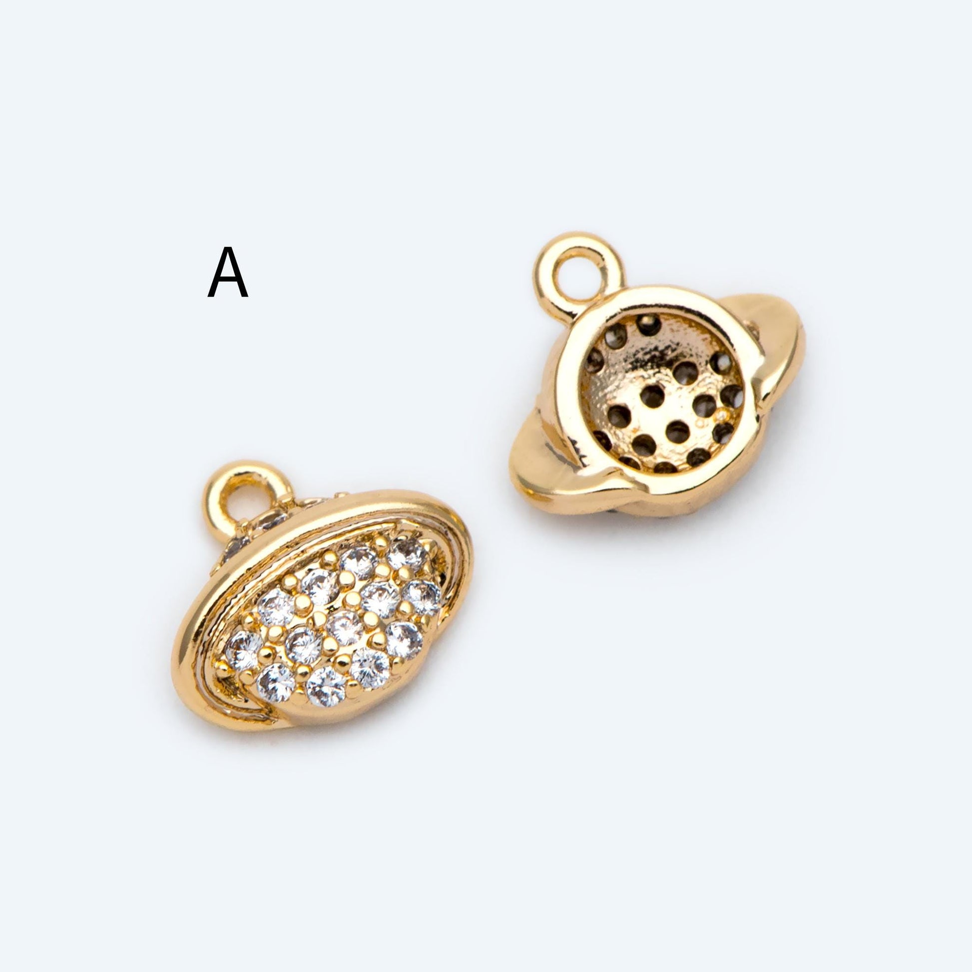 4pcs CZ pave Gold Saturn Charms , Gold plated Brass Planet Pendants, DIY Earring Necklace Components (GB-1173)